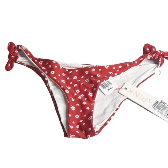 MINKPINK Womens Floral Hipster Swim Bottom Side Tie Red Large NWT - Picture 4 of 5